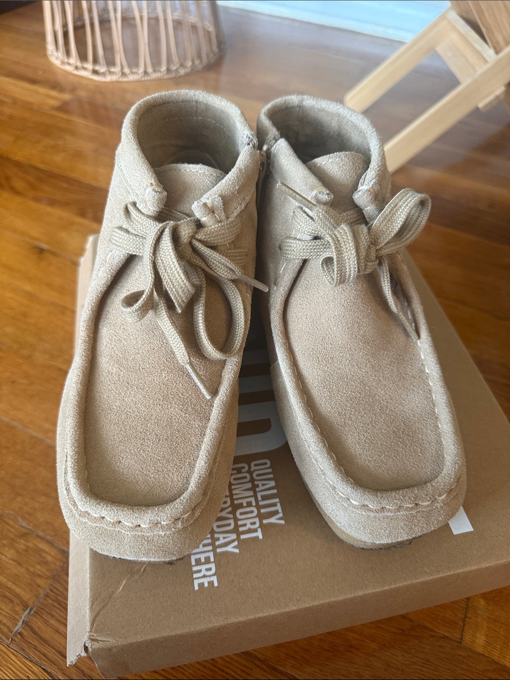 Kids “little Wally boot” Kids Suede Ankle Moccasin Boots in Tan
